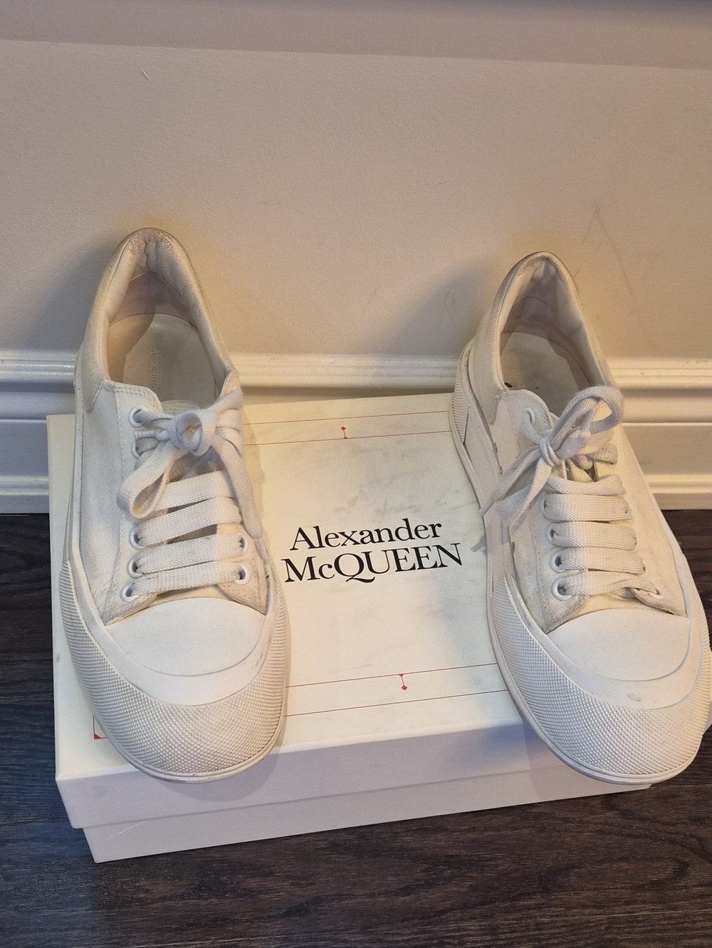 💯 Auth Alexander McQueen MEN 44 Off-White Low-Top Canvas Sneakers